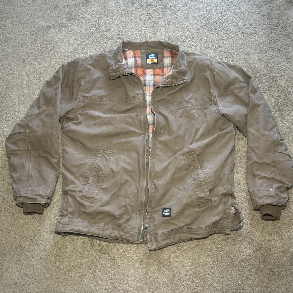 Berne Workwear Men's Flannel-Lined Duck Jacket Tan Brown Size XL Tall JL17DW Zip